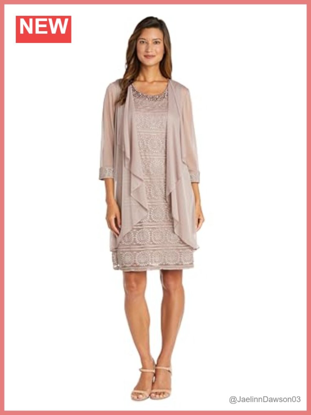 R&M Richards 2-Piece Jacket & Dress Set Beaded Neckline Sheer Sleeve Cocktail